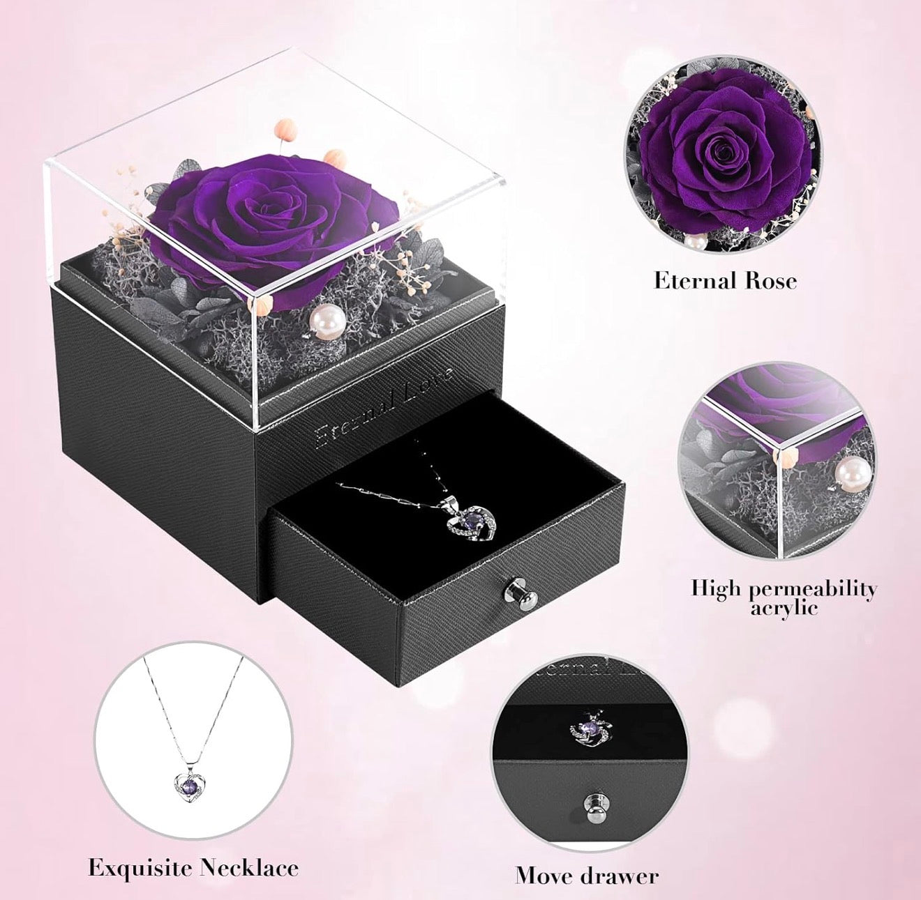 Rosa Morada Eterna con Collar Morado