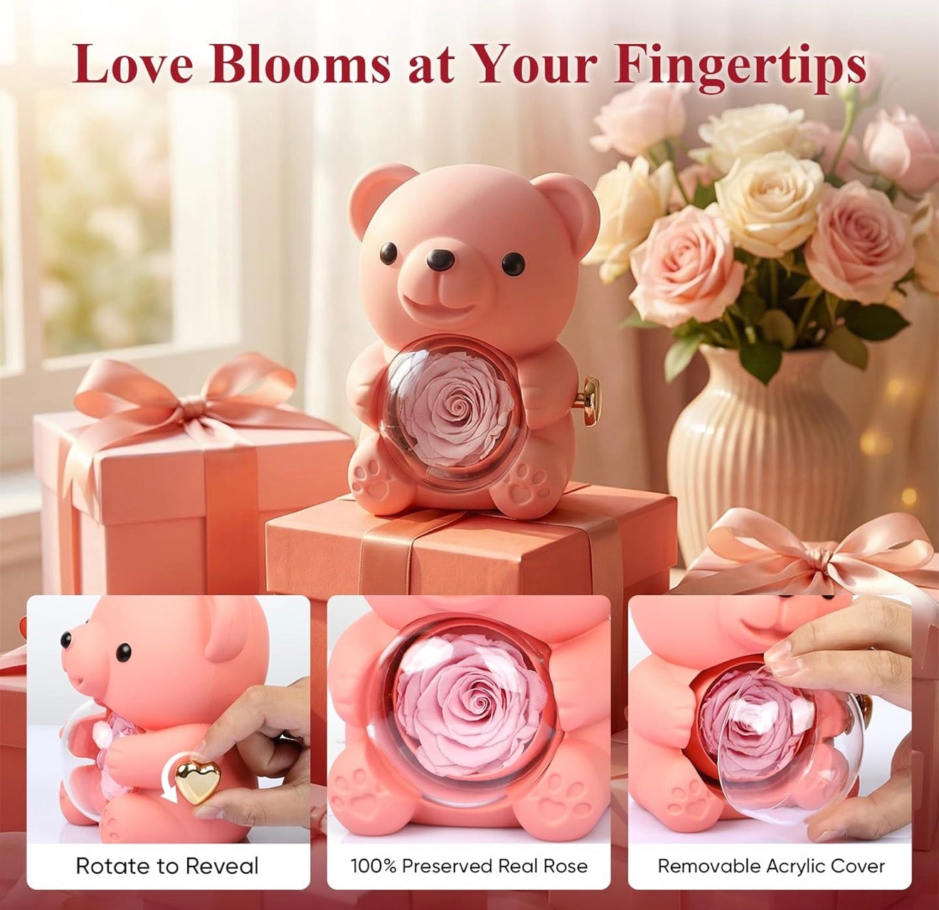 Osito con Rosa Giratoria
