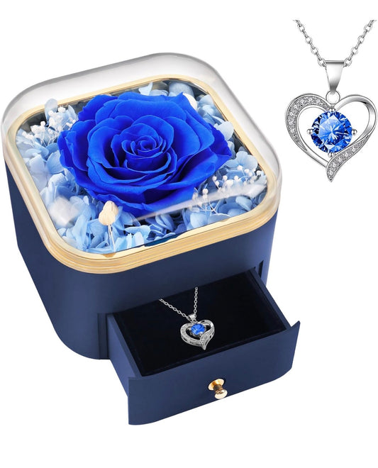 Rosa Eterna Azul con Collar