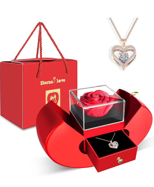 Rosa Eterna con Collar de Corazón